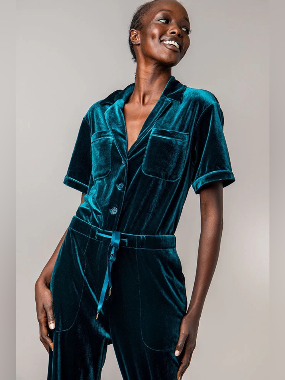 Rachel Antonoff Jewel JumpsuitVelvet Drawstring One Piece XS